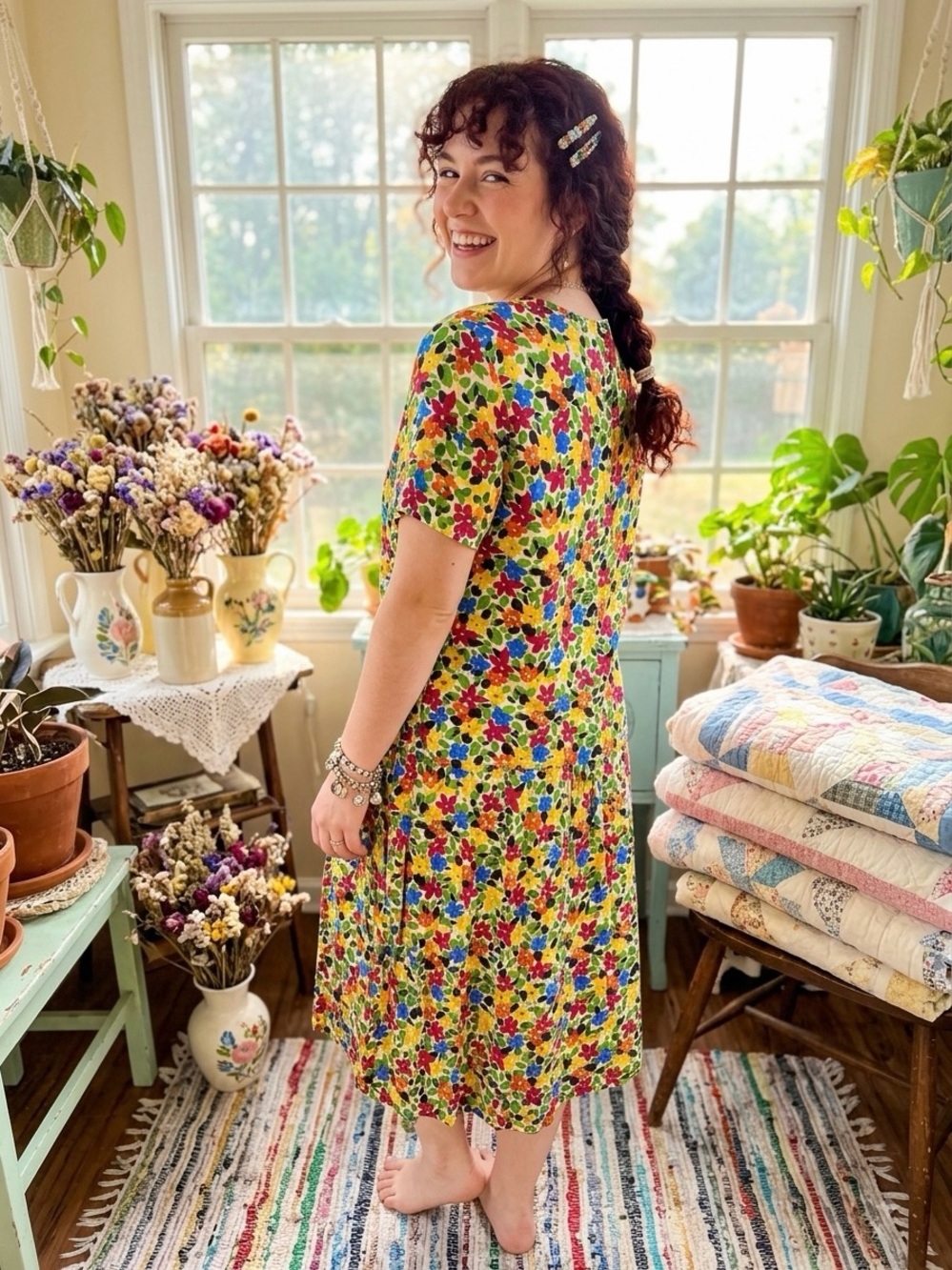 Vintage 80s Counterparts Floral Short Sleeve Blouse Bold Bright Button Back 16 - Picture 4 of 12